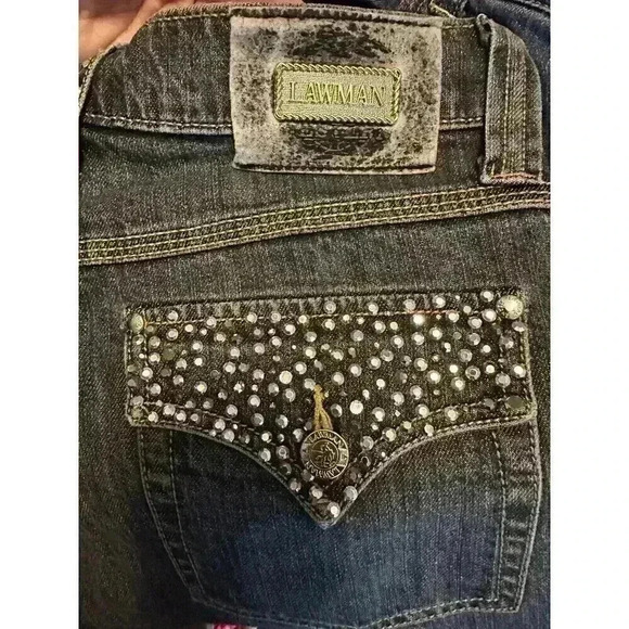 Lawman Women’s Sz 9 Studded Denim Western Jeans Rhinestone Bling Flap Pocket - Picture 5 of 9